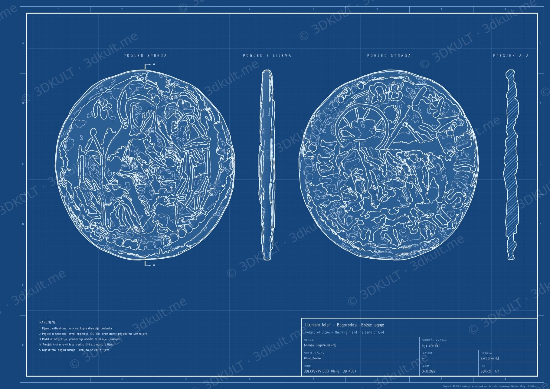 Technical drawing — Follaro of Ulcinj — the Virgin and the Lamb of God